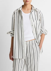 VINCE | Resort Stripe Oversized Button-Front Shirt in Long Sleeve - WHITE/BLACK