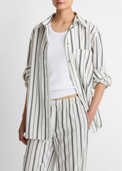 VINCE | Resort Stripe Oversized Button-Front Shirt in Long Sleeve - WHITE/BLACK