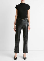 VINCE | Wool Raglan Cap-Sleeve Mock-Neck Top in Short Sleeve - BLACK