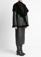 VINCE | Shearling Hooded Jacket in Jackets - BLACK
