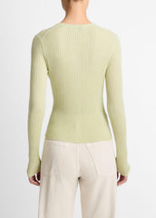 VINCE | Ribbed Cashmere-Silk Cardigan in Cardigans - PALE FERN