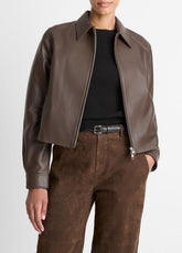 VINCE | Leather Cropped Zip-Front Jacket in Leather Jackets - CHOCOLATE