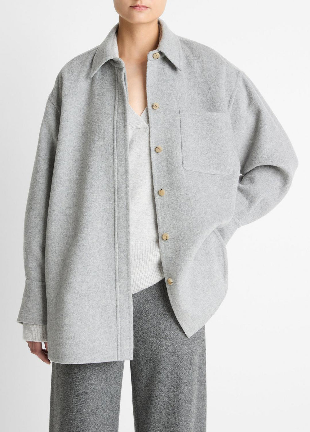 VINCE | Double-Face Wool & Cashmere-Blend Shirt Jacket in Jackets - HEATHER GREY