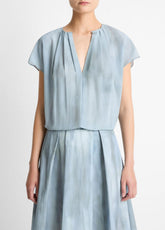 VINCE | Washed Ombré Silk Gathered Cap-Sleeve Blouse in Short Sleeve - AZURA WASH