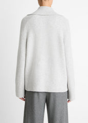 VINCE | Wool & Cashmere-Blend Oversized Polo Sweater in V-Neck - HEATHER PALE GREY