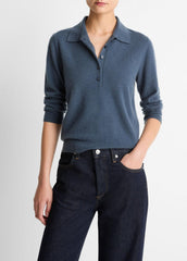 VINCE | Cashmere-Silk Polo Sweater in Cashmere - AZURA
