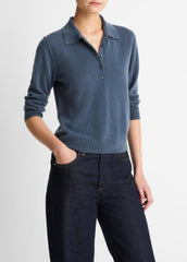 VINCE | Cashmere-Silk Polo Sweater in Cashmere - AZURA