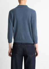 VINCE | Cashmere-Silk Polo Sweater in Cashmere - AZURA