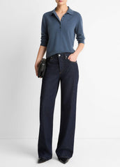 VINCE | Cashmere-Silk Polo Sweater in Cashmere - AZURA