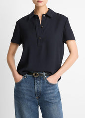 VINCE | Crepe Polo Shirt in Short Sleeve - COASTAL BLUE