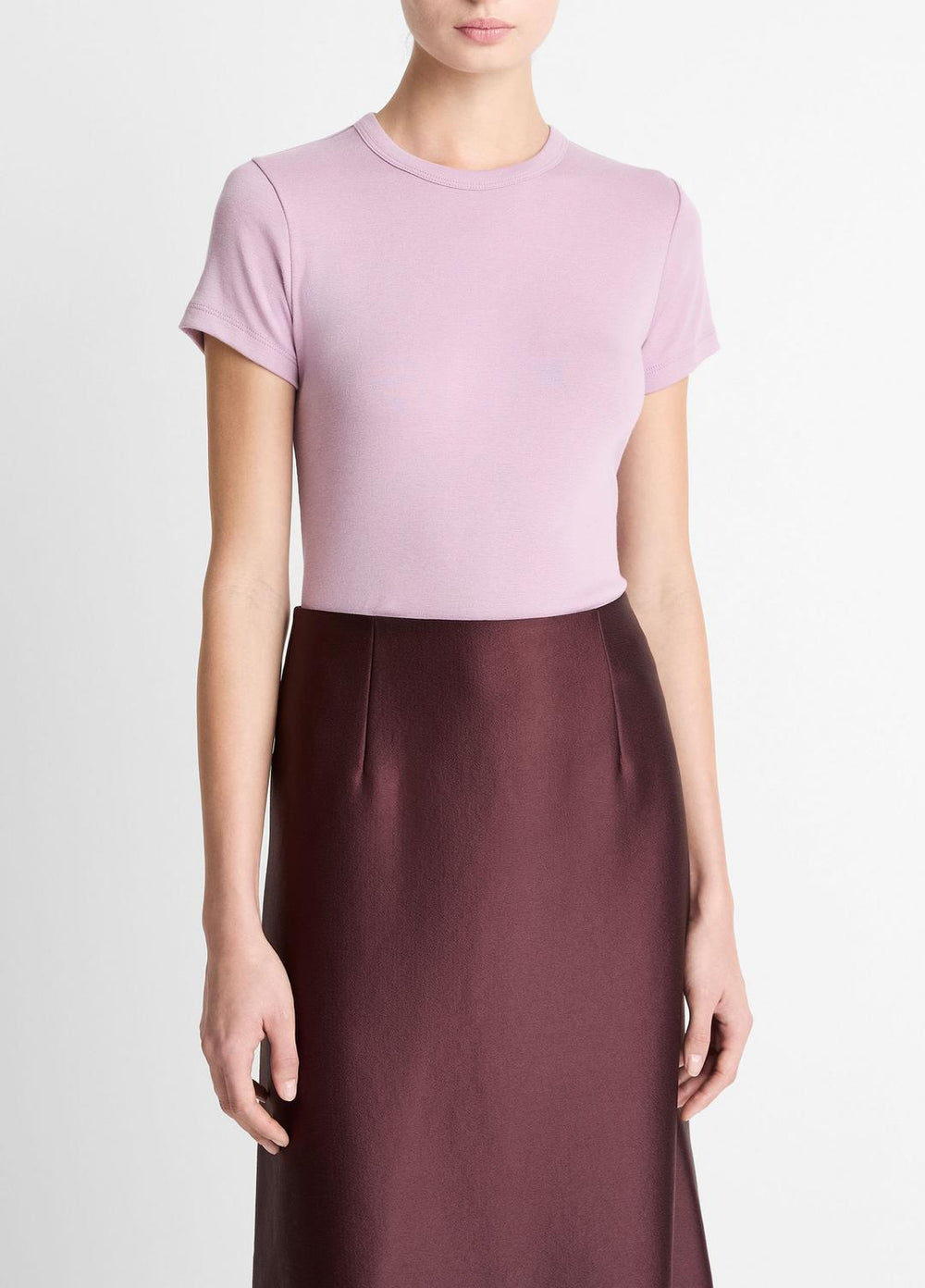 VINCE | Pima Cotton-Blend '90s Shrunken T-Shirt in Short Sleeve - AMETHYST