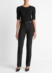 VINCE | Satin-Trim Wool Elbow-Sleeve T-Shirt in Short Sleeve - BLACK