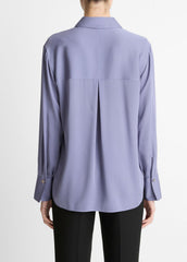 VINCE | Stretch-Silk Button-Front Blouse in Long Sleeve - MAUVE IRIS