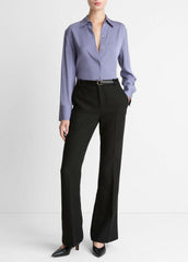 VINCE | Stretch-Silk Button-Front Blouse in Long Sleeve - MAUVE IRIS