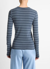 VINCE | Striped Pima Cotton-Blend Long-Sleeve T-Shirt in Long Sleeve - AZURA COMBO