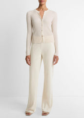 VINCE | Ribbed Cashmere-Silk Cardigan in Cardigans - WHITE SAND