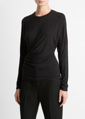 VINCE | Fixed-Drape Long-Sleeve T-Shirt in Long Sleeve - BLACK
