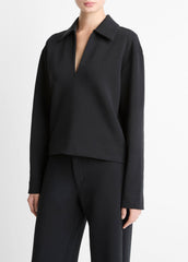 VINCE | Cotton-Blend Half-Zip Pullover in Long Sleeve - BLACK