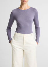 VINCE | Ribbed Pima Cotton Long-Sleeve T-Shirt in Long Sleeve - MAUVE IRIS
