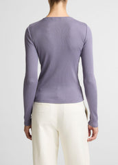 VINCE | Ribbed Pima Cotton Long-Sleeve T-Shirt in Long Sleeve - MAUVE IRIS