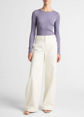 VINCE | Ribbed Pima Cotton Long-Sleeve T-Shirt in Long Sleeve - MAUVE IRIS
