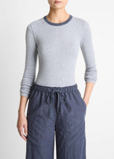 VINCE | Tipped Heathered Pima Cotton-Blend Long-Sleeve T-Shirt in Long Sleeve - HEATHER THISTLE COMBO