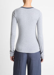 VINCE | Tipped Heathered Pima Cotton-Blend Long-Sleeve T-Shirt in Long Sleeve - HEATHER THISTLE COMBO