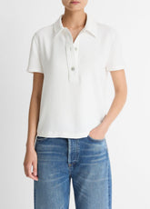 VINCE | Crepe Polo Shirt in Short Sleeve - OFF WHITE