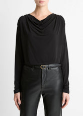 VINCE | Matte Jersey Cowl-Neck Top in Long Sleeve - BLACK