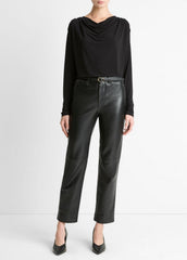 VINCE | Matte Jersey Cowl-Neck Top in Long Sleeve - BLACK