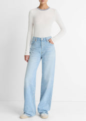 VINCE | Tipped Heathered Pima Cotton-Blend Long-Sleeve T-Shirt in Long Sleeve - OFF WHITE COMBO