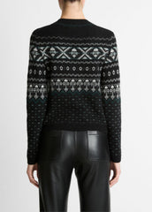 VINCE | Fair Isle Plush Cashmere Sweater in Crew Neck - BLACK/WHITE COMBO