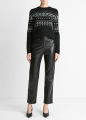 VINCE | Fair Isle Plush Cashmere Sweater in Crew Neck - BLACK/WHITE COMBO