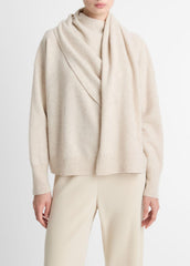VINCE | Draped-Shawl Wool-Cashmere Sweater in Turtleneck - HEATHER DOVE OAT
