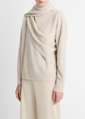 VINCE | Draped-Shawl Wool-Cashmere Sweater in Turtleneck - HEATHER DOVE OAT