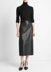 VINCE | Cashmere-Silk Three-Quarter-Sleeve Mock-Neck Sweater in Turtleneck - BLACK
