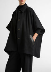 VINCE | Leather-Trim Wool Cape in Accessories - BLACK