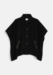 VINCE | Leather-Trim Wool Cape in Accessories - BLACK