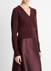 VINCE | Satin-Trim Wool & Cashmere-Blend Cardigan in Cardigans - OXBLOOD