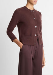 VINCE | Wool-Blend Shrunken Snap Cardigan in Cardigans - FIG