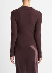 VINCE | Ribbed Cashmere-Silk Polo Sweater in Cashmere - FIG