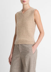 VINCE | Donegal Plush Cashmere Sweater Vest in V-Neck - HEATHER OAT DONEGAL