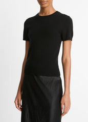 VINCE | Wool & Cashmere-Blend Short-Sleeve Sweater in Crew Neck - BLACK