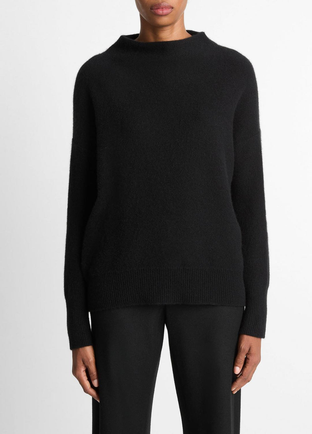VINCE | Plush Cashmere Funnel-Neck Sweater in Turtleneck - BLACK