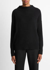 VINCE | Plush Cashmere Funnel-Neck Sweater in Turtleneck - BLACK