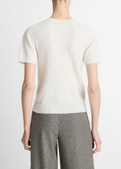 VINCE | Wool & Cashmere-Blend Short-Sleeve Sweater in Crew Neck - OFF WHITE