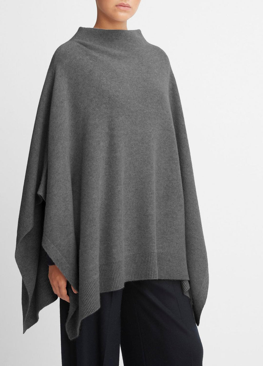 VINCE | Merino Wool-Cashmere Funnel-Neck Poncho in Accessories - HEATHER GREY