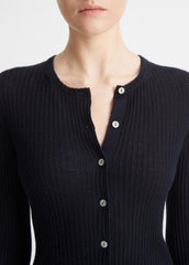 VINCE | Ribbed Cashmere-Silk Cardigan in Cardigans - COASTAL BLUE