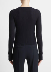 VINCE | Ribbed Cashmere-Silk Cardigan in Cardigans - COASTAL BLUE