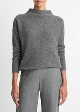 VINCE | Donegal Cashmere Funnel-Neck Sweater in Turtleneck - MEDIUM HEATHER GREY DONEGAL